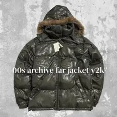 00s archive 短丈 中綿　ファー ダウン 光沢 y2k 平成 お兄　L