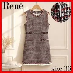 René ルネ✨ツイードワンピース　赤　ノースリーブ　36　tissue