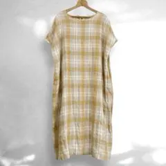 サマンサモスモス リネン 後ろ編み上げ ロング ワンピース チェック柄