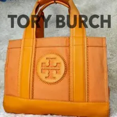 【希少】トリーバーチ　トートバッグ　キャンバス　レザー　オレンジ　肩掛け　ロゴ