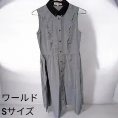 ワールド　グレー ノースリーブワンピース 黒襟