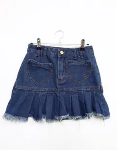 デニム プリーツスカート Sサイズ ハートポケット