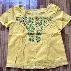 未使用【ホコモモラ】花刺繍トップス　イエローのサムネイル