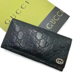GUCCI グッチ シマレザー インターロッキング 長財布 二つ折りGG柄 黒