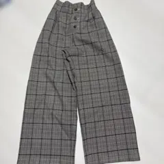 キッズ チェック柄 ワイドパンツ グレーのサムネイル