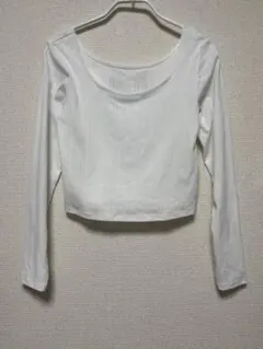 ほぼ未使用　GU コットンブレンドリブクロップドワイドネックT 長袖　ドライ　M