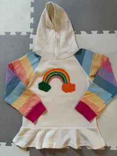SHEIN レインボー刺繍 虹 フード付きトレーナー ワンピース 110-120
