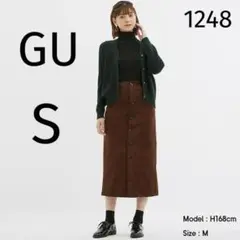 1248 美品 GU ジーユー コーデュロイフロントボタンナロースカート