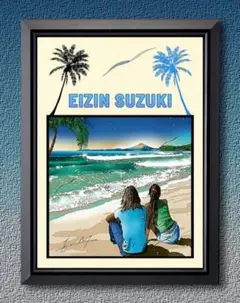 鈴木英人・アート【A4サイズ写真ポスターフレーム付き３点セット】サーファー