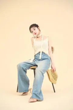 denim wide pants made of silk きぬちゃん