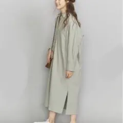 BEAUTY&YOUTH コットンタイプライター長袖シャツワンピース　綿　カーキ