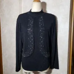 ❤ボヌール❤ラインストーン装飾レイヤード風長袖プルオーバートップス/フリーサイズ