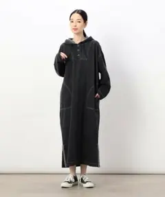 【ONIGIRI】デニムビッグパーカーワンピースチャコールフリーサイズ