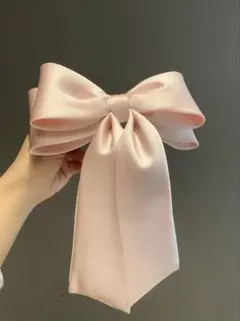 サテンリボン　ヘアアクセサリー　ヘアクリップ　ピンク