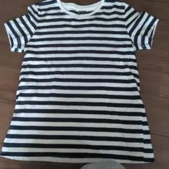 無印良品 白と紺のストライプ 半袖Tシャツ XS
