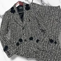 ☆美品☆インゲボルグ ツイードコート リボン ラメ 黒 ノーカラー