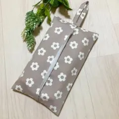 ハンドメイド 吊り下げ ソフトパックティッシュカバー ブラウン お花 可愛い
