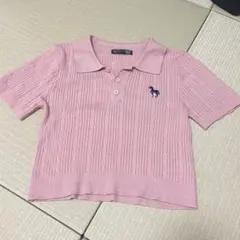 SHEIN ケーブルニット ポロシャツ ピンク Mサイズのサムネイル