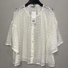 新品タグ付、サマンサモスモス、生成、シアー刺繍ブラウス