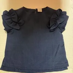 petit main ネイビー フリル袖トップス80