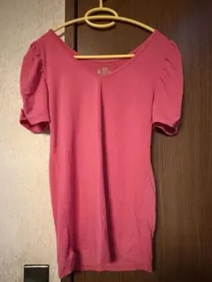 ピンク 半袖カットソー パフスリーブ リボンのサムネイル