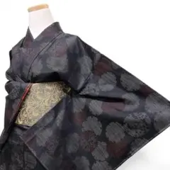 未着用　小紋　大島紬　泥染め　雪輪　松竹梅　着物　123b p ms