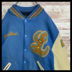 【90s Vintage】一点物!!　刺繍　立体パイルロゴ　袖レザー　スタジャン