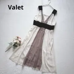 バレット ノースリーブ ひざ丈ワンピース バイカラー Vネック ベロア シフォンのサムネイル