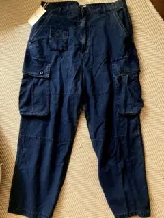 ダークブルー カーゴパンツ インディゴ染 藍染 リップストップ 未使用 サイズL