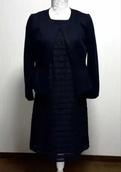 組曲 セットアップ ノーカラージャケット レースアップワンピース ネイビー M