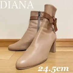 美品 DIANA ショートブーツ 24.5cm 日本製 本革 サイドジップ