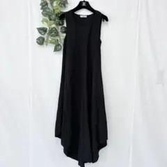 美品✨ フライガール ロング ワンピース Aライン リネン ノースリーブ 黒
