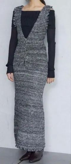 ラグナムーン　ニットツイードフリンジジャンパースカート　Mサイズ