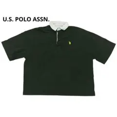 U.S. POLO ASSN. 半袖 ラガーシャツ M 黒×白 襟付き