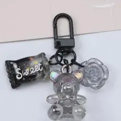 じゃらじゃらキーホルダー　アクリルチャーム　クリアベア　ブラック　ネームタグ