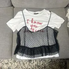 Bershka ロゴTシャツ ドット柄チュールキャミ セットのサムネイル