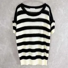 【美品】ローリーズファーム M 半袖 シアーニット ボーダー 白黒 春夏 重ね着のサムネイル