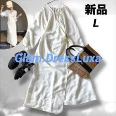 グラムドレスルクサ　ドロストVネックフレアワンピース　カシュクール　ホワイト　L