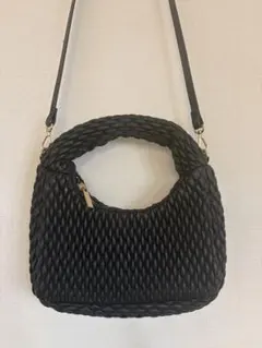 H&M 編み込み風 ショルダーバッグ ブラック 2WAY ハンドバッグ