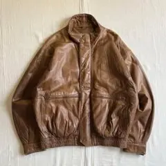 ～90s ブラウンレザー 短丈 革ジャン A-2フライトジャケット 裾ゴム 立襟