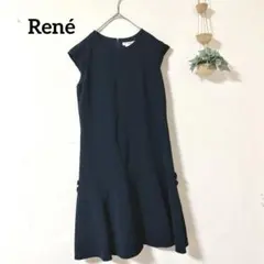 美品✨René ルネ ドット柄ノースリーブワンピース 34 ブラック Aライン