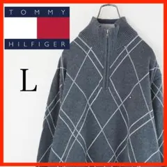 ★美品★トミーヒルフィガー グレー ハイネックセーター L　ジップアップ