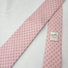 美品 HERMES シェーヌダンクル 総柄 ネクタイ ピンク ホワイト