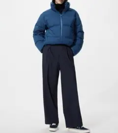 【匿名配送】UNIQLO タックワイドパンツ M ネイビー