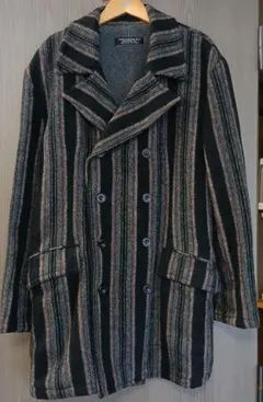 【美品】ウール コート Y2K 黒　ストライプ M