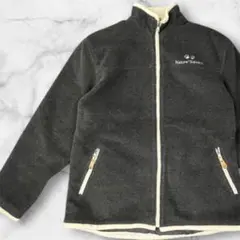 フリースジャケット グレー×ホワイト ジップアップ 暖かい アウトドア