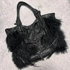 14th addiction fur feather bag 山羊革 牛革