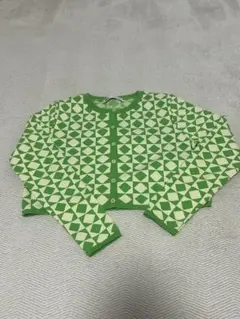 ZARA カーディガン(ダイヤモンドパターン　グリーン・ホワイト)