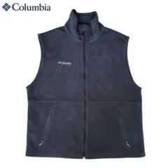 Columbiaフリースベストチャコールグレー刺繍ロゴ アウトドア古着ベスト美品