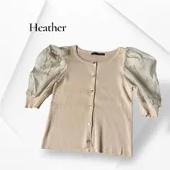 Heather ヘザー 布帛ドッキングニットカーディガン パフスリーブ ピンクのサムネイル